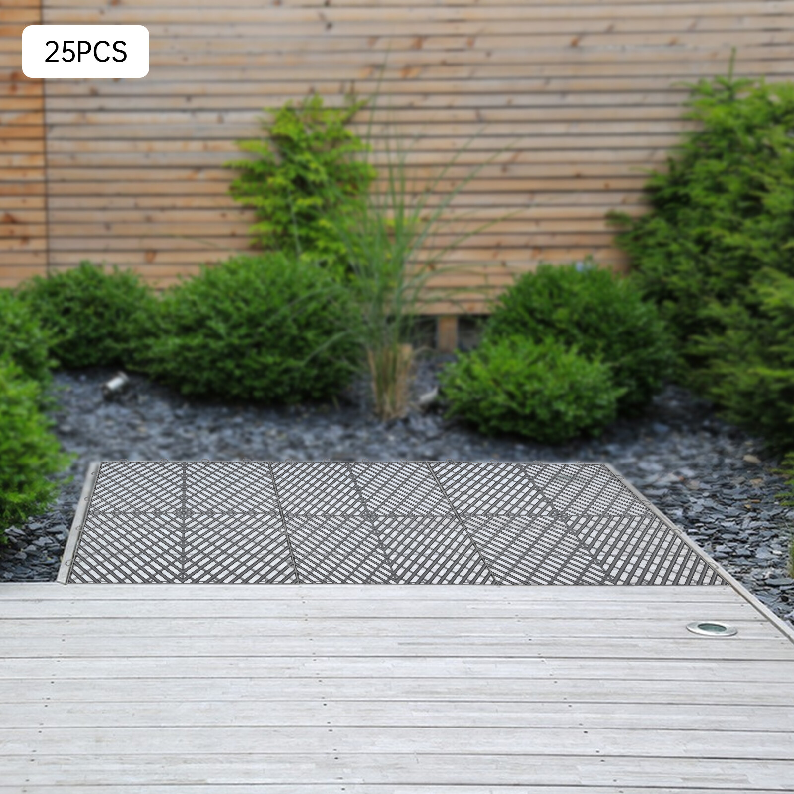 25PCS Tiles Interlocking Graphite Drainage Tiles 12x12x0.5 Inches Deck Tiles