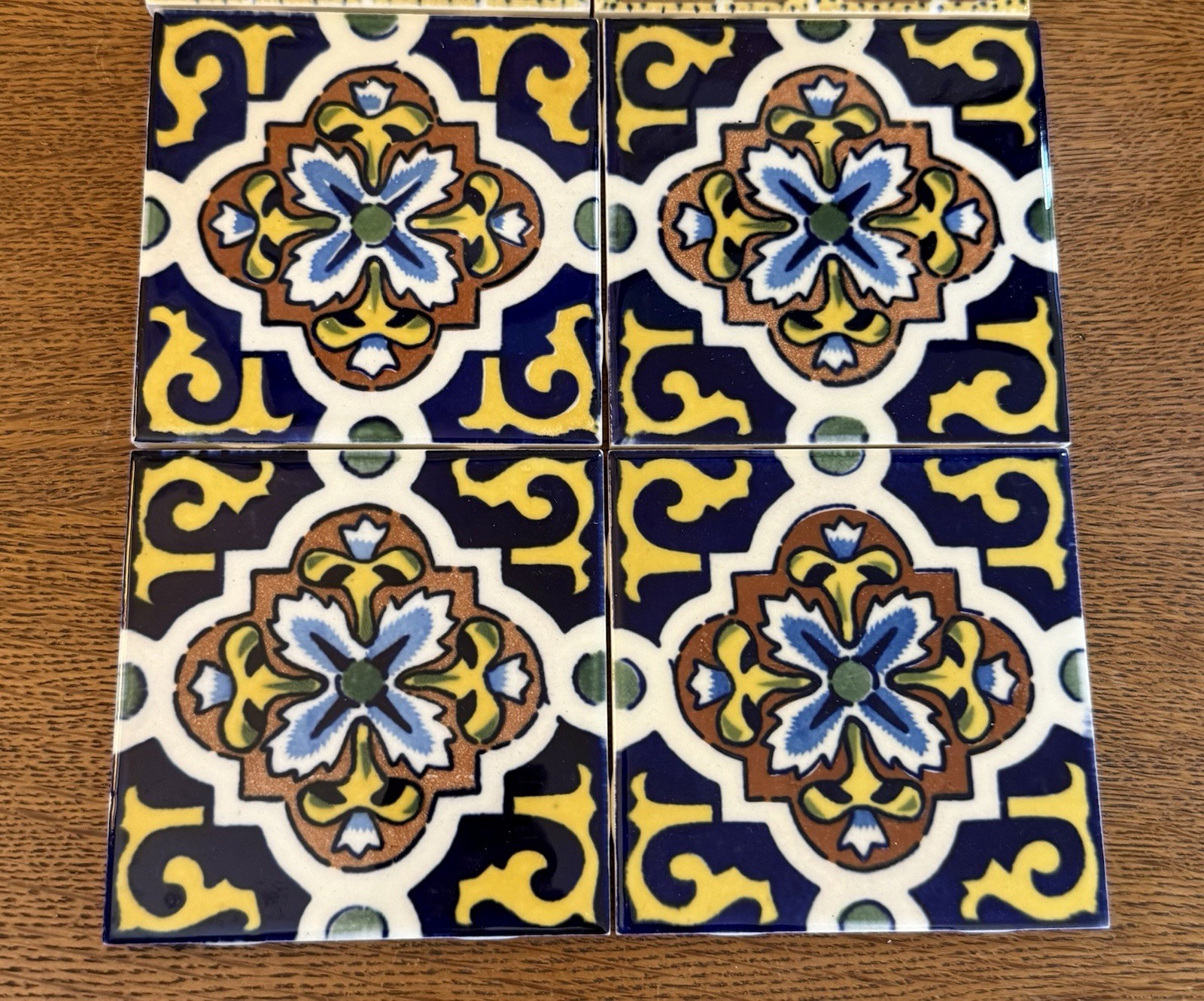 8 Pc’s Of Dal Tile 4 1/4” Multi-colored Pattern Tile Glossy Finish Blue Yellow