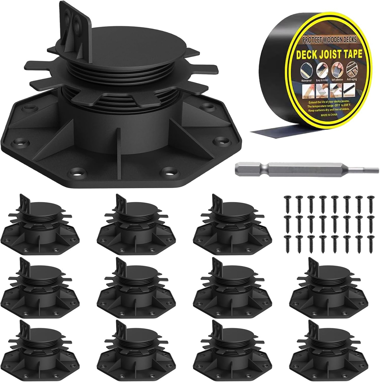 Adjustable Deck Support Pedestals 12 Pack for 2×4 2×6 Joists Ground Leveling