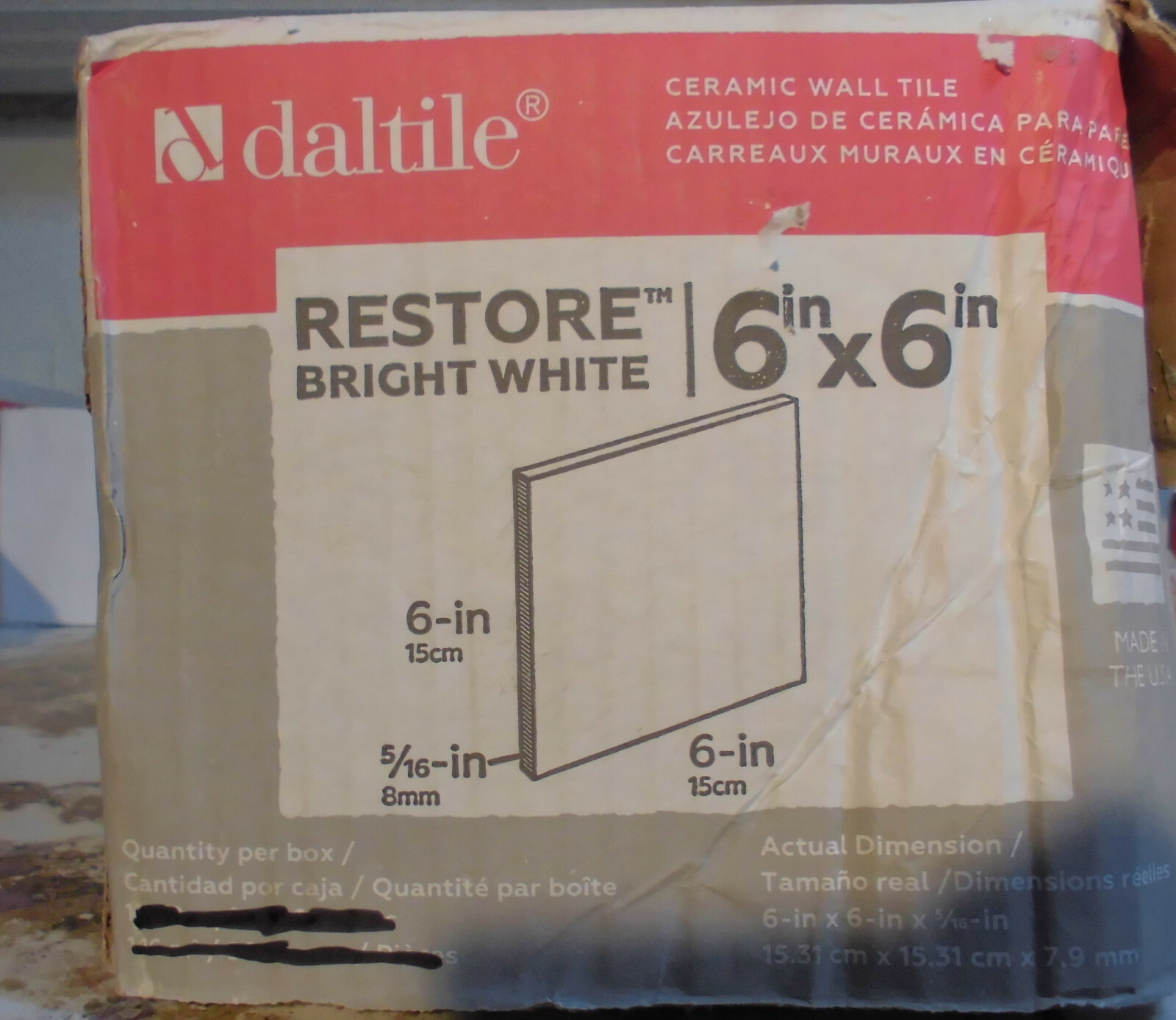 1 pc. Daltile; RESTORE Bright White; Glossy Ceramic Tile 6″ X 6″ New