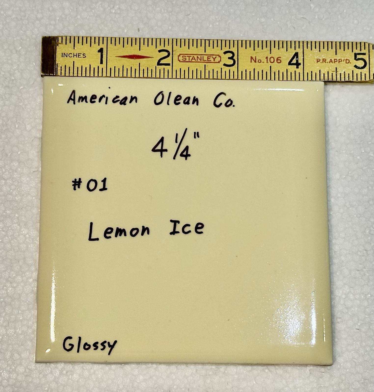 1 pc. Lemon Ice – Yellow: 4-1/4″ Glossy Ceramic Tile by American Olean #01, rare