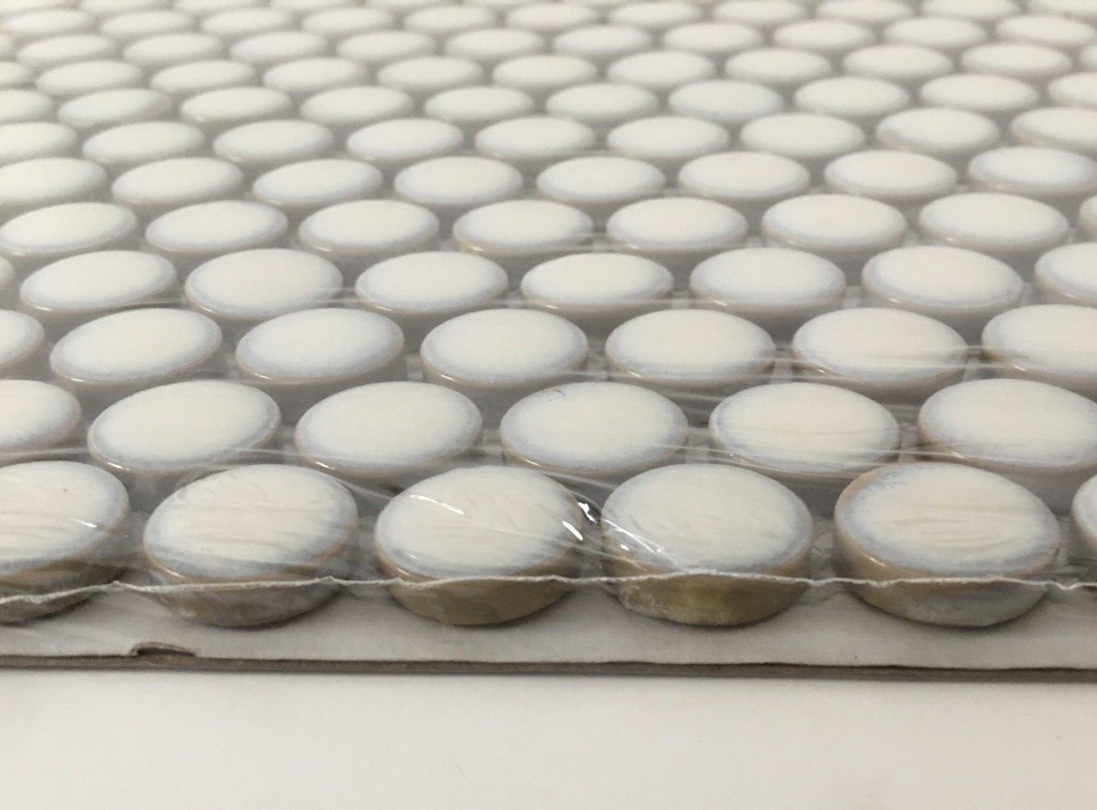 Glazed White Pale Blue Penny Round Porcelain Mosaic Wall Floor Tile 11″ x 11″