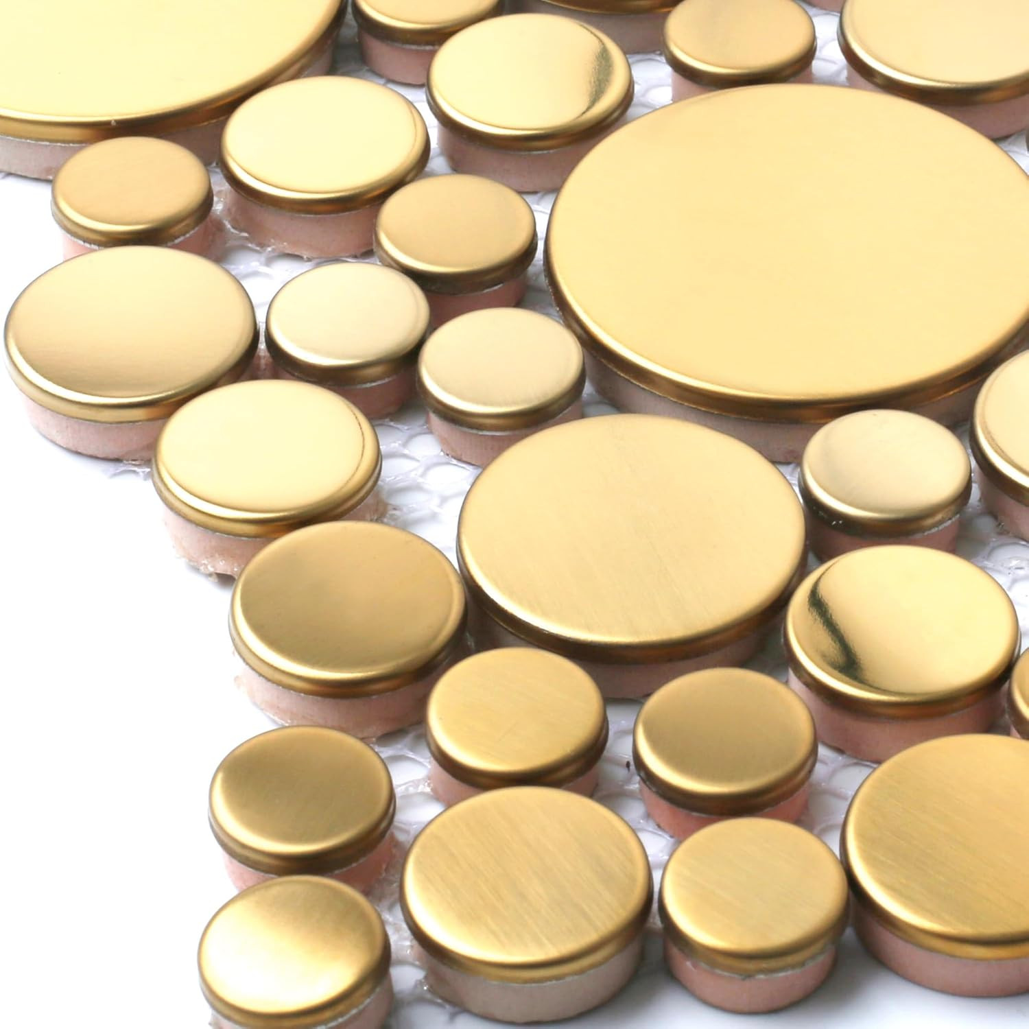 Gold Penny Round Bubble Tiles for Kitchen Backsplash & Bathroom Floor (5 Sheets)