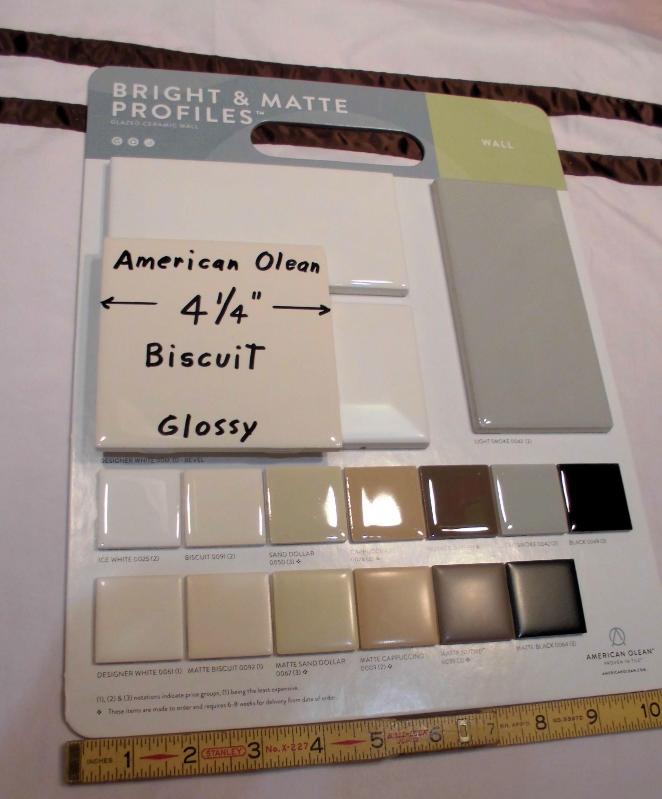 9 pieces: Glossy Ceramic Tiles, Biscuit Color by American Olean 4-1/4″ NEW