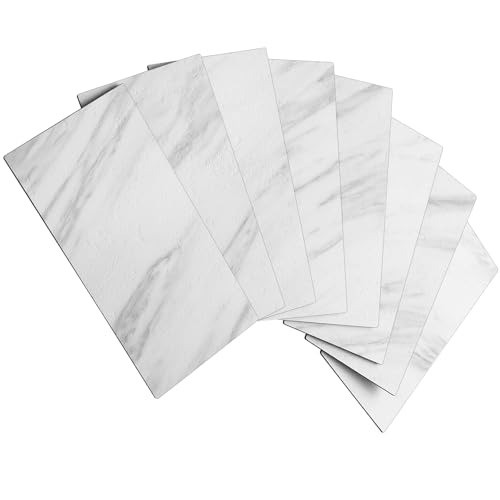 4-Piece White Marble Look Peel and Stick Backsplash Wall Tiles, 3″ x 6″ PVC F…