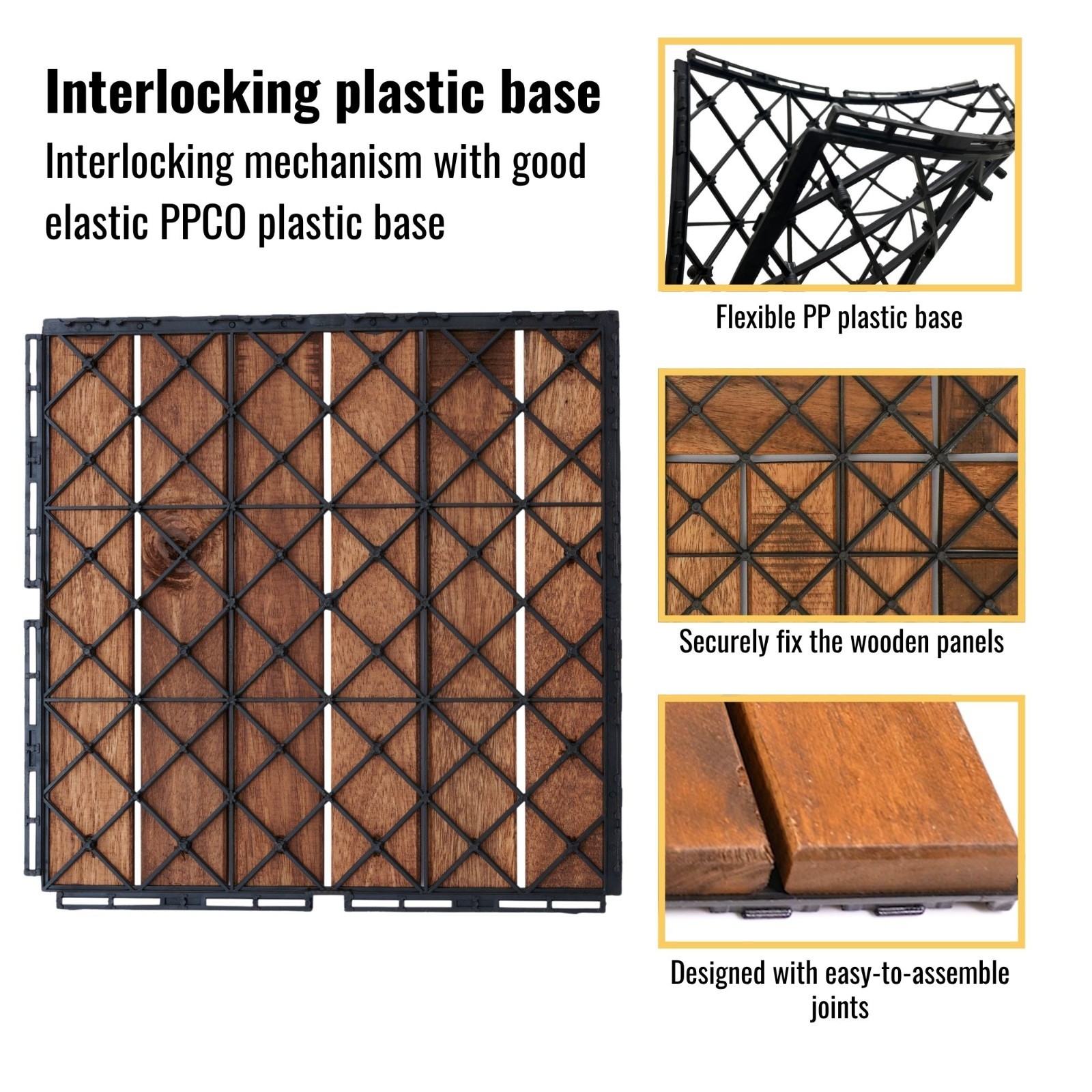 30Pack Interlocking Deck Tiles 12″ x 12″ Square Acacia Hardwood Outdoor Flooring