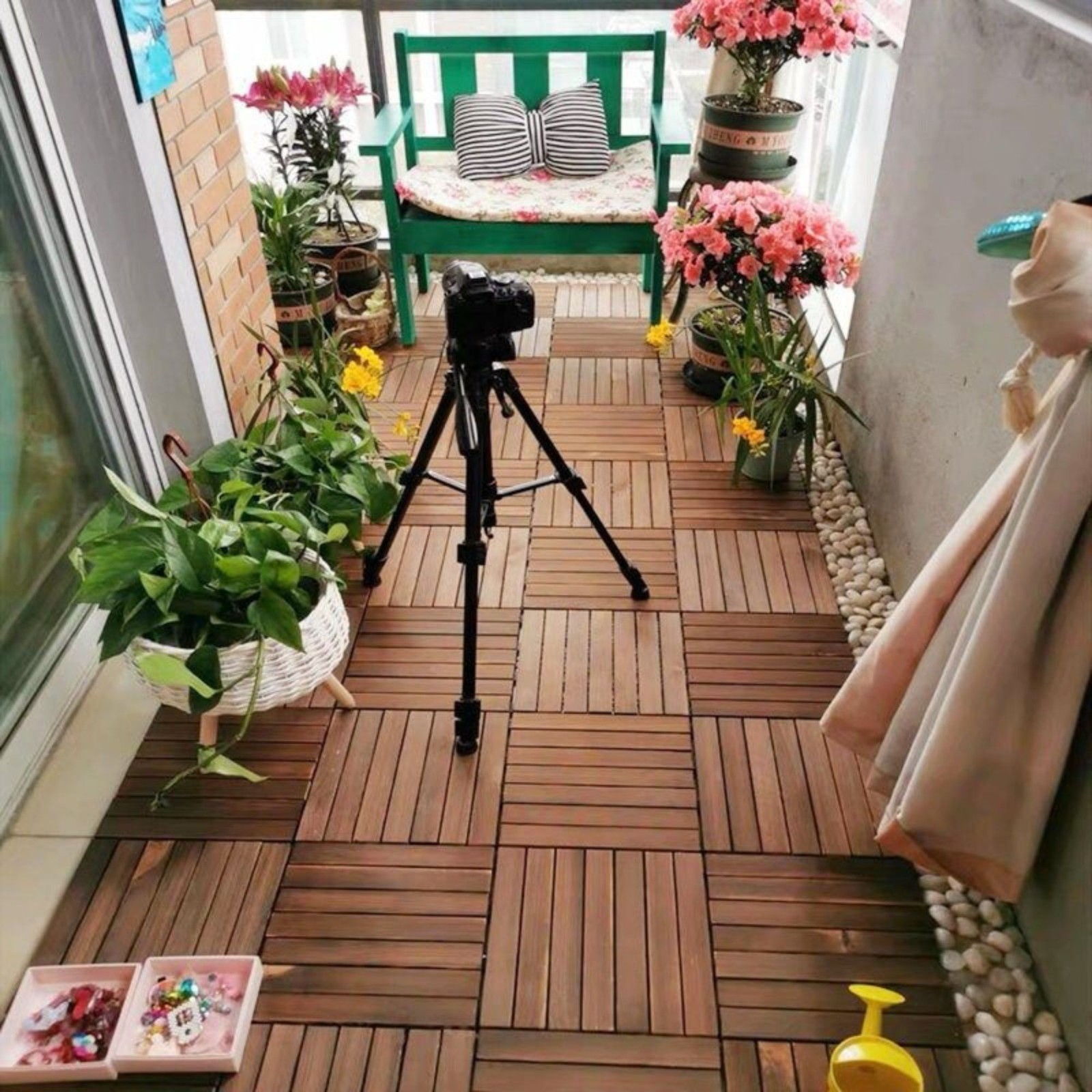30Pack Interlocking Deck Tiles 12″ x 12″ Square Acacia Hardwood Outdoor Flooring
