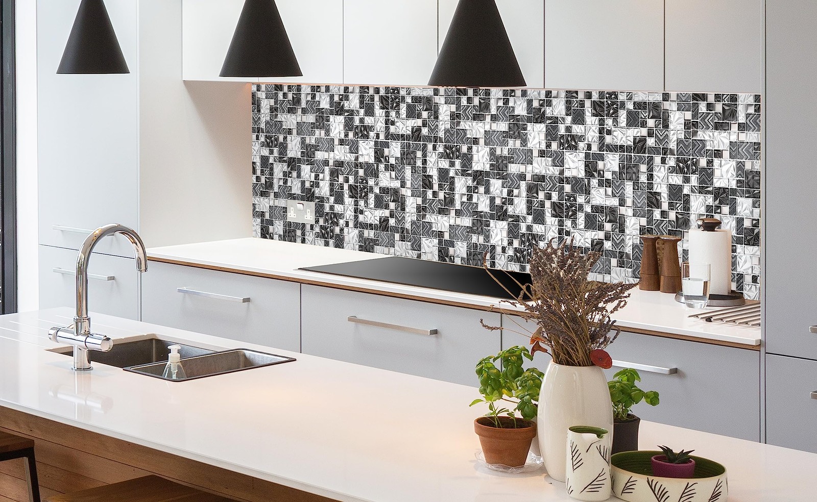 Elephantile Black & White Glass Tiles Kitchen Bathroom Wall Backsplash Mosaic…
