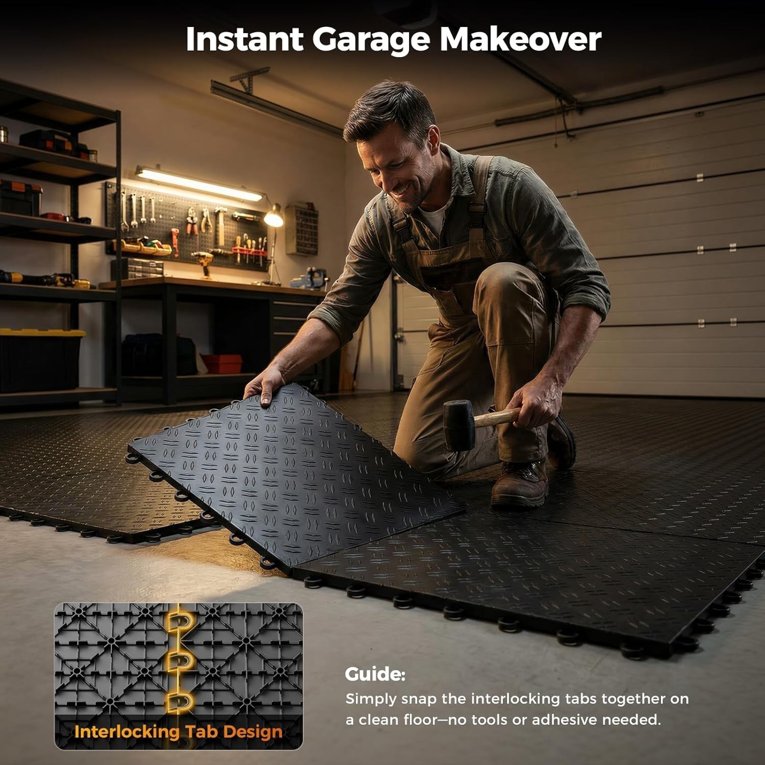 260225 Garage Floor Tiles Heavy-Duty Interlocking (50-Pack with 4 Edge Pieces)