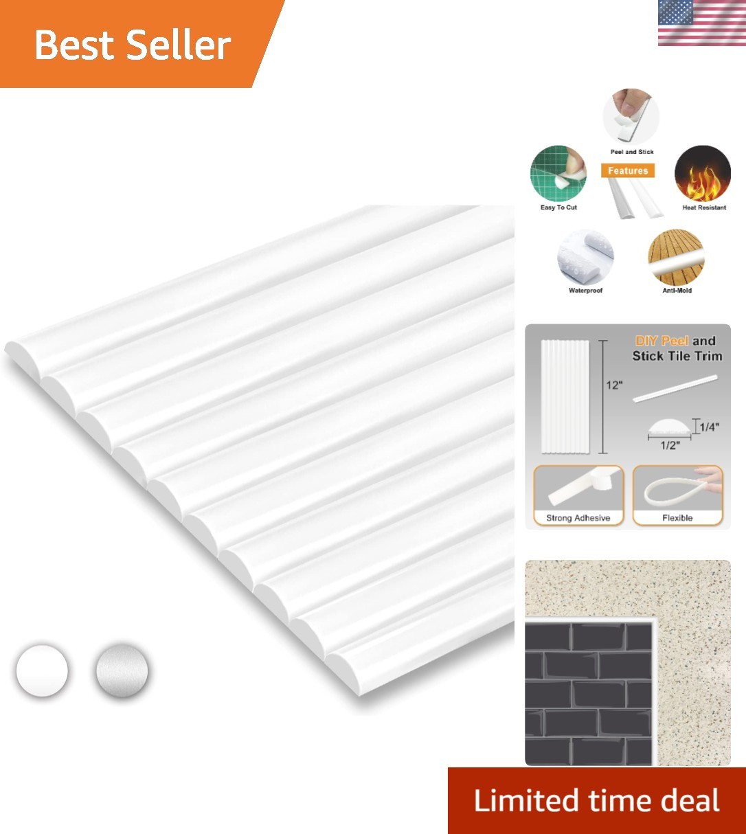 10-Pack Peel and Stick Trim for Backsplash Tile Edge, 12″ Tile Edge Trim Self-Ad