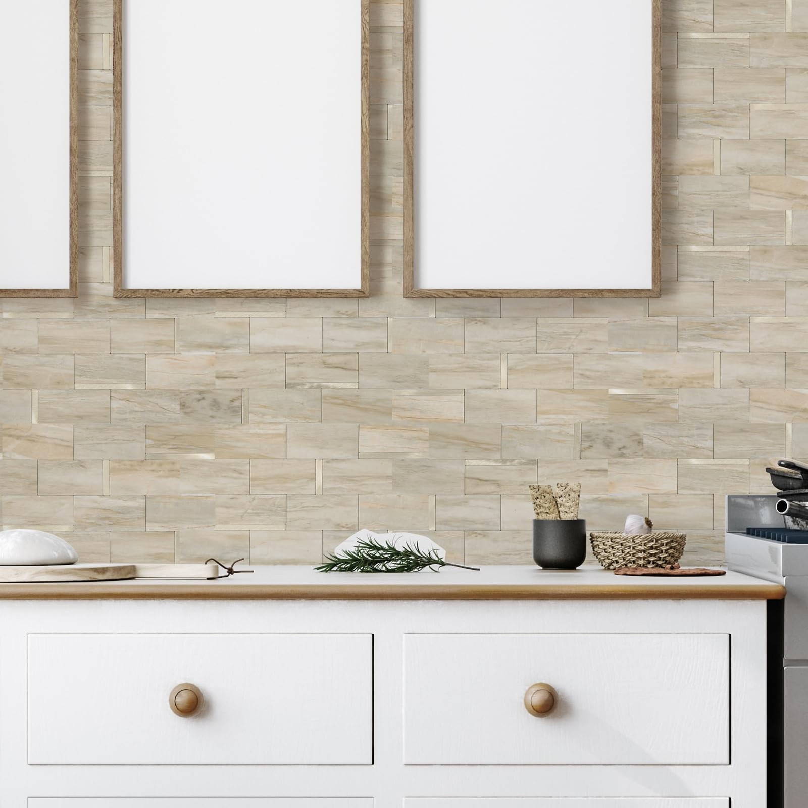 10 Sheets Luxury Peel and Stick Backsplash for Kitchen Tiles, Beige Slate Mix…