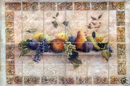 36 x 24 Art Mural Ceramic Grape Pear Apple Tile #148