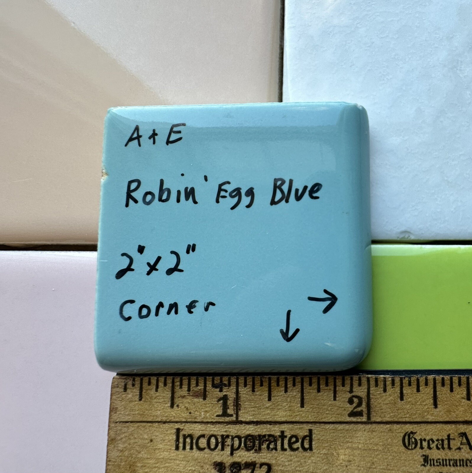 Robin’s Egg Blue: 2″ X 2″ X 5/16″ Glossy Ceramic Surface Bullnose Corner Tile