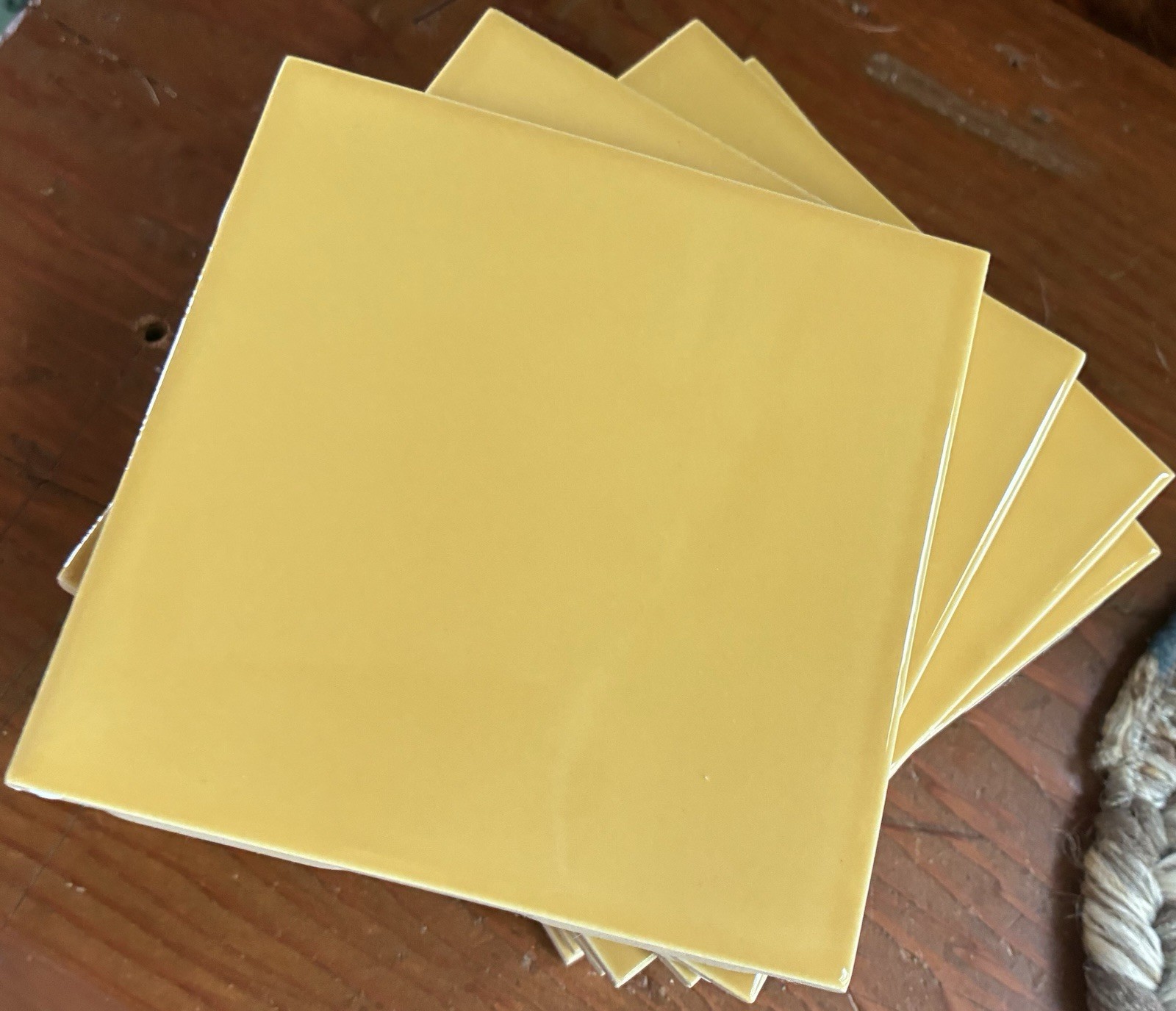 Lot of 9 Ceramic Roca Tile Mustard Yellow 4-1/4″ x 4-1/4″ USA