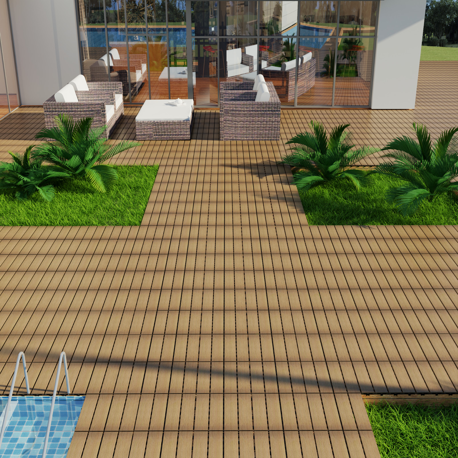 WPC Patio Tiles 22-Pack DIY Interlocking Decking 11.8″ Indoor Outdoor