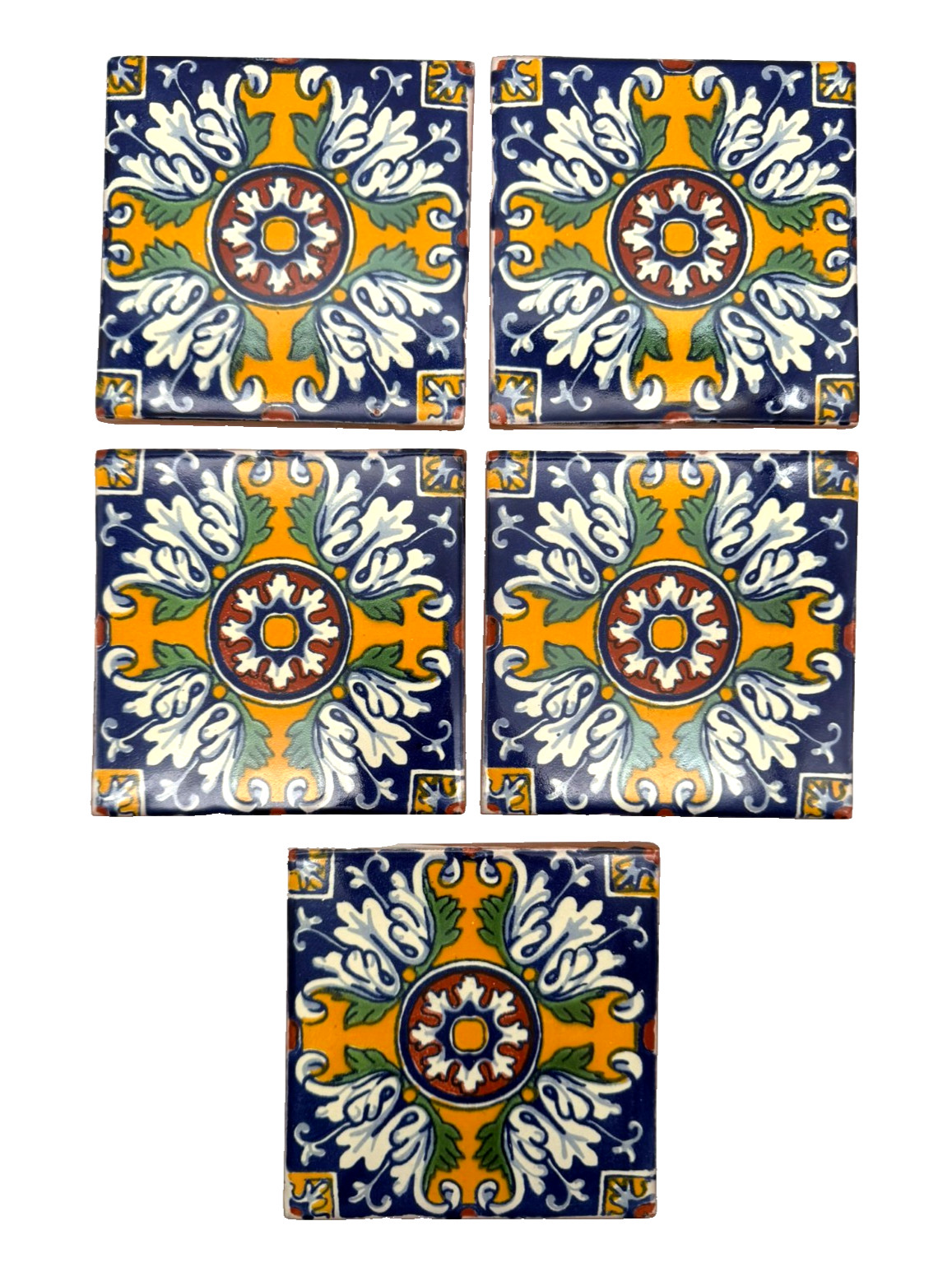 Hand Painted Talavera Mexican Ceramic Tiles Set of 5 TalaMex Aldeno 4″ x 4″