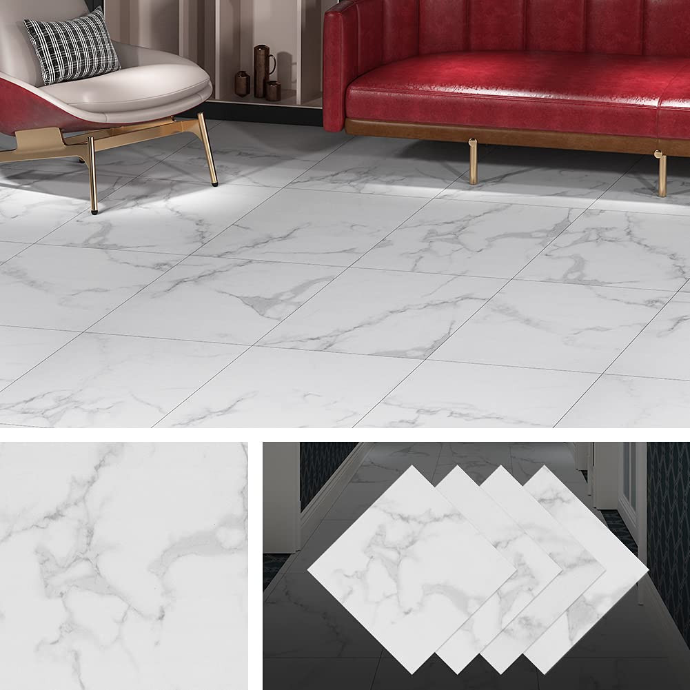 Carrara Marble Peel and Stick Floor Tile Bathroom Waterproof Floor Tiles White M