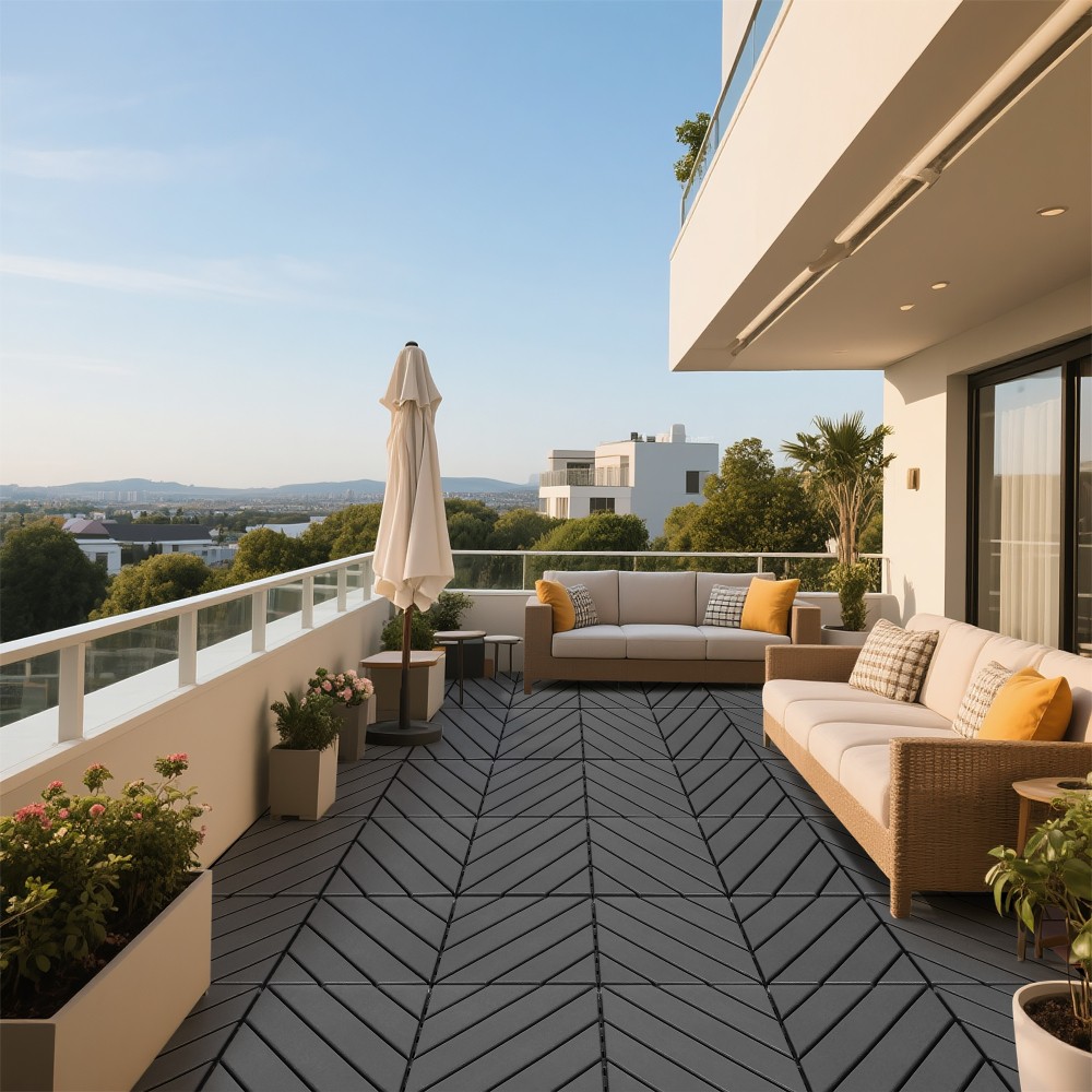 44 Pack Dark Gray Interlocking Decking Tiles 12×12 Inch PP All Weather