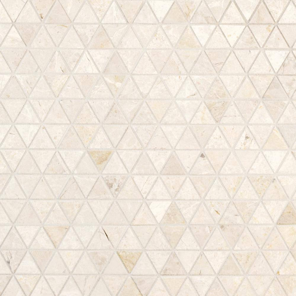 Cavern Vanilla Cream 11 In. X 10.875 In. Triangle Honed Marble Wall and Floor Mo