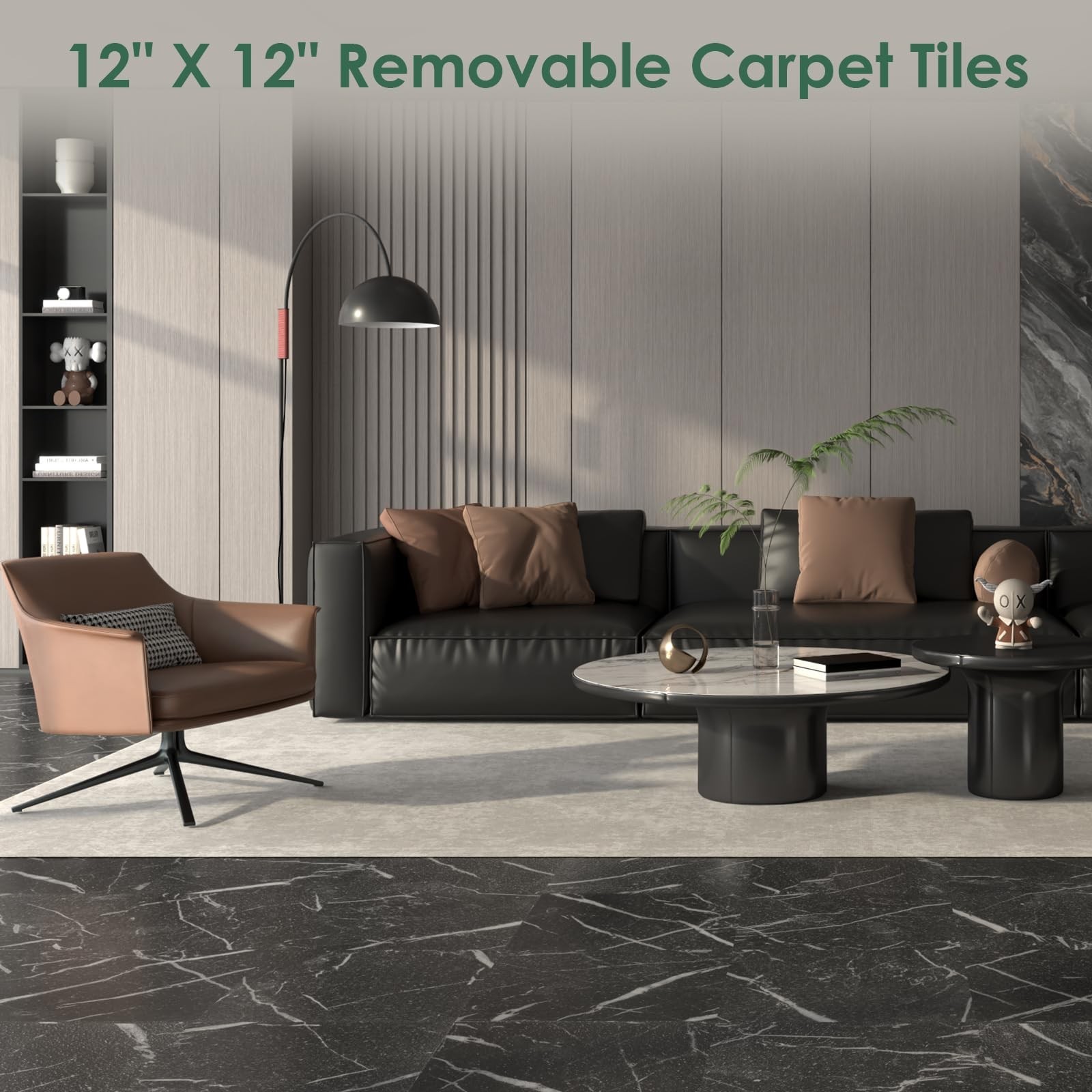 VallisCo 30-Piece 12×12 Peel & Stick Floor Tiles 30 Sq Ft Waterproof Black