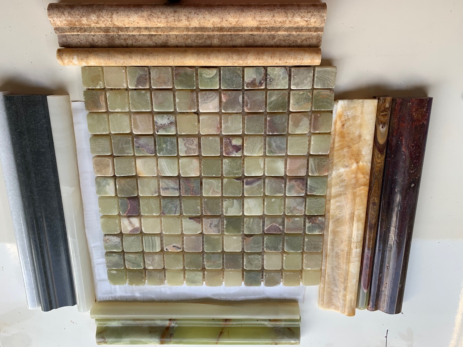1 sqf of 1″x1″ tumbled green onyx mosaic tile natural stone on 12×12 mash 1 sqf