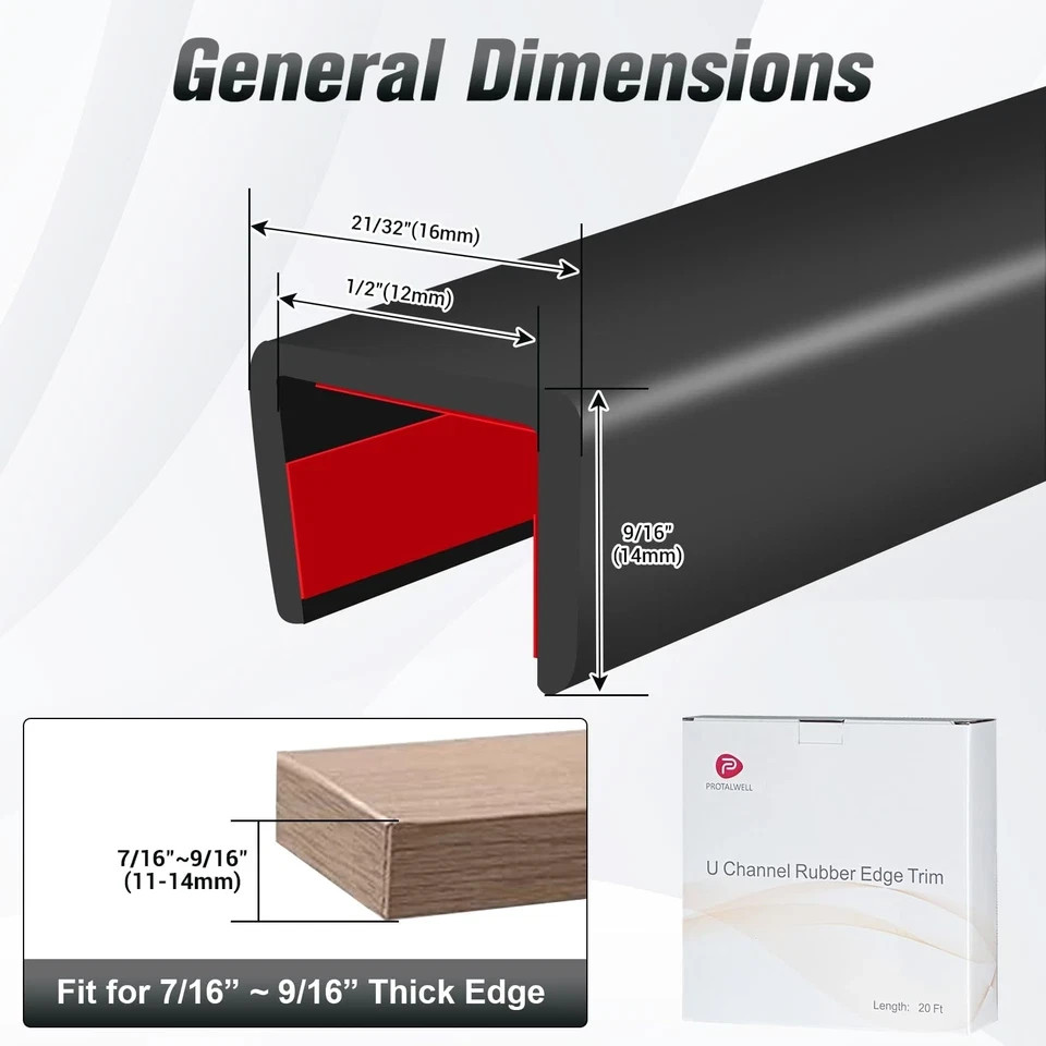 Black Rubber Edge Trim 20Ft U Channel for 1/2 Inch Plywood Shelf Cabinet