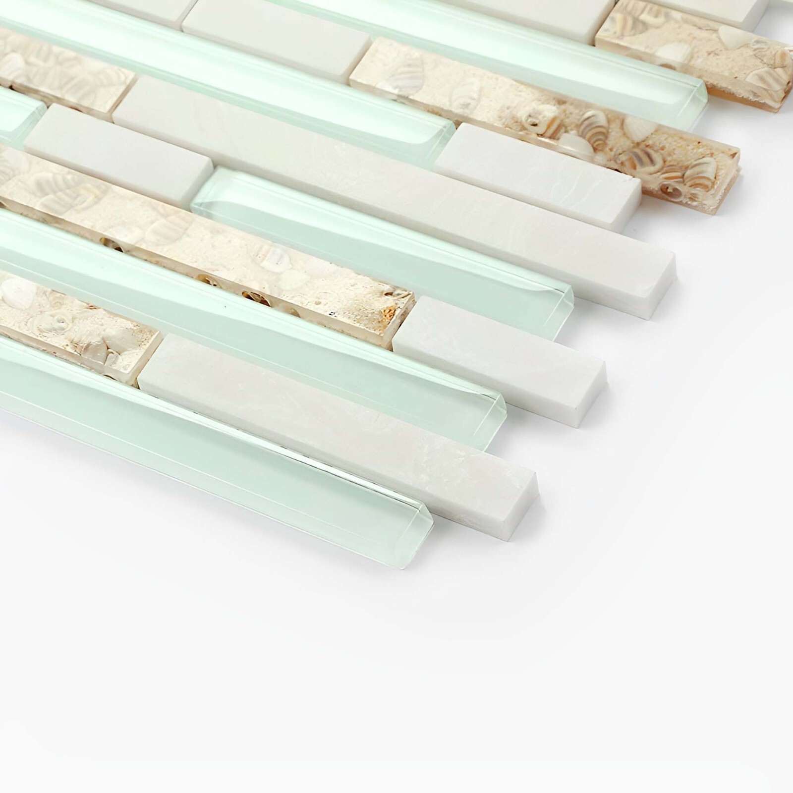 Glass Stone Mosaic Linear Wall Tile Beach Style House Coastal Backsplash