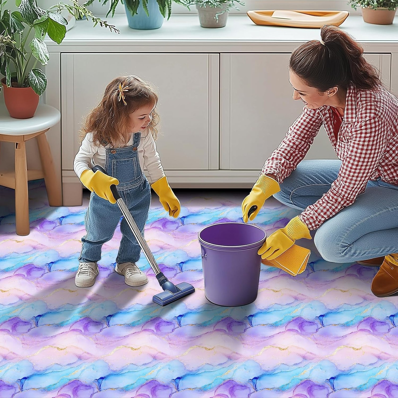 12×12 Inch Vinyl Floor Tiles Pink Purple Gradient Marble Peel and Stick Self