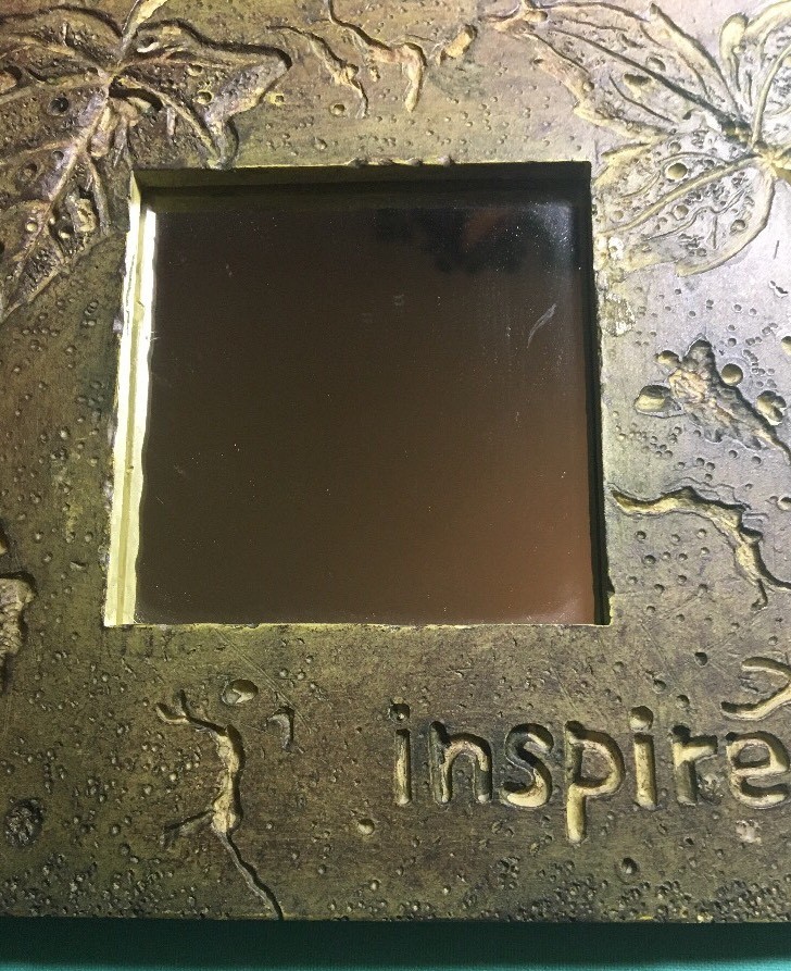 PAIR OF HAND-MADE INSPIRATIONAL SMALL ART MIRRORS; PRESSED LEAVES INTO CLAY;