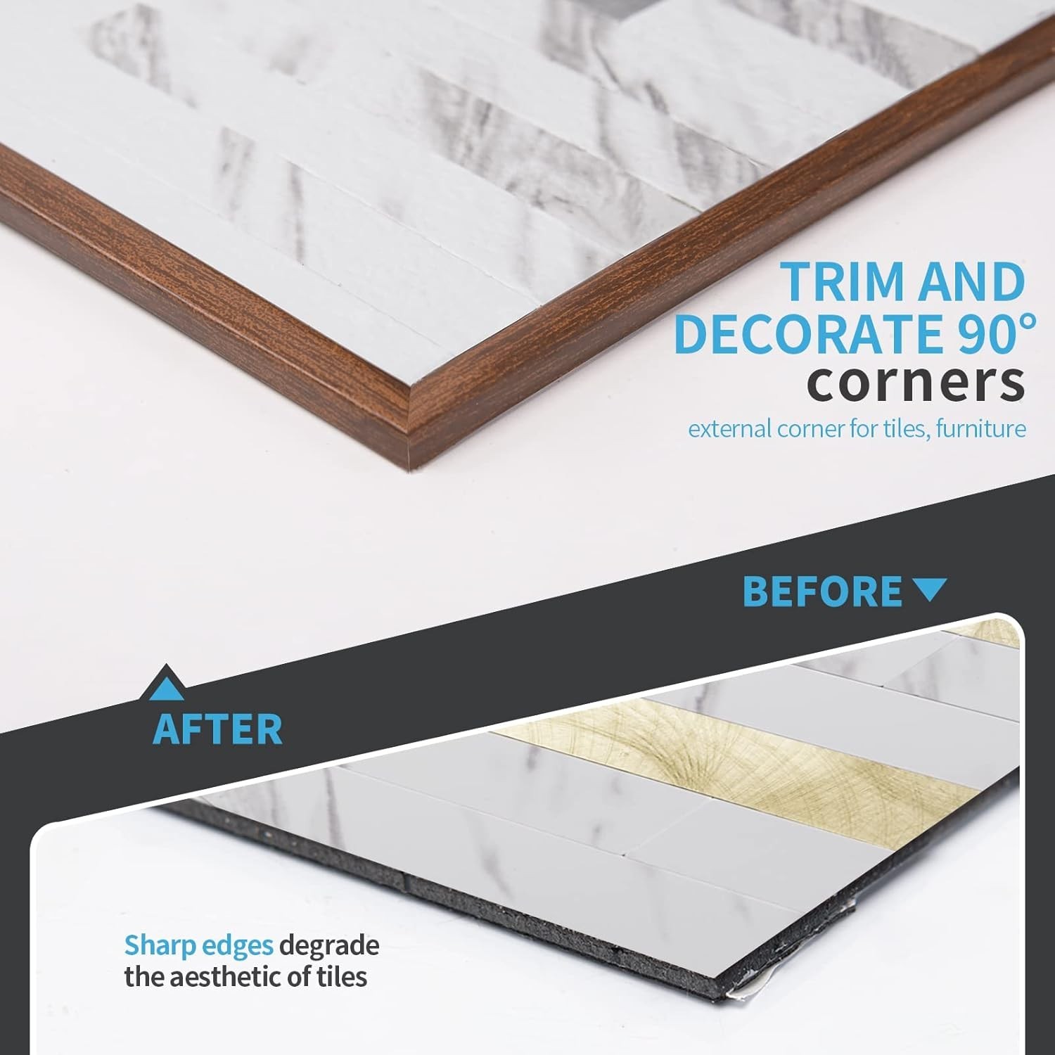 20ft Outside Vinyl Corner Trim Peel and Stick for Tile and Wall Edges, Furnit…