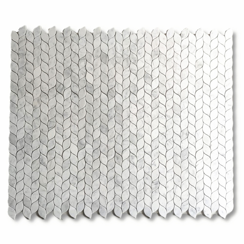 C9101XH Carrara Marble Leaf Waterjet Mosaic Tile White Carrera Venato Honed