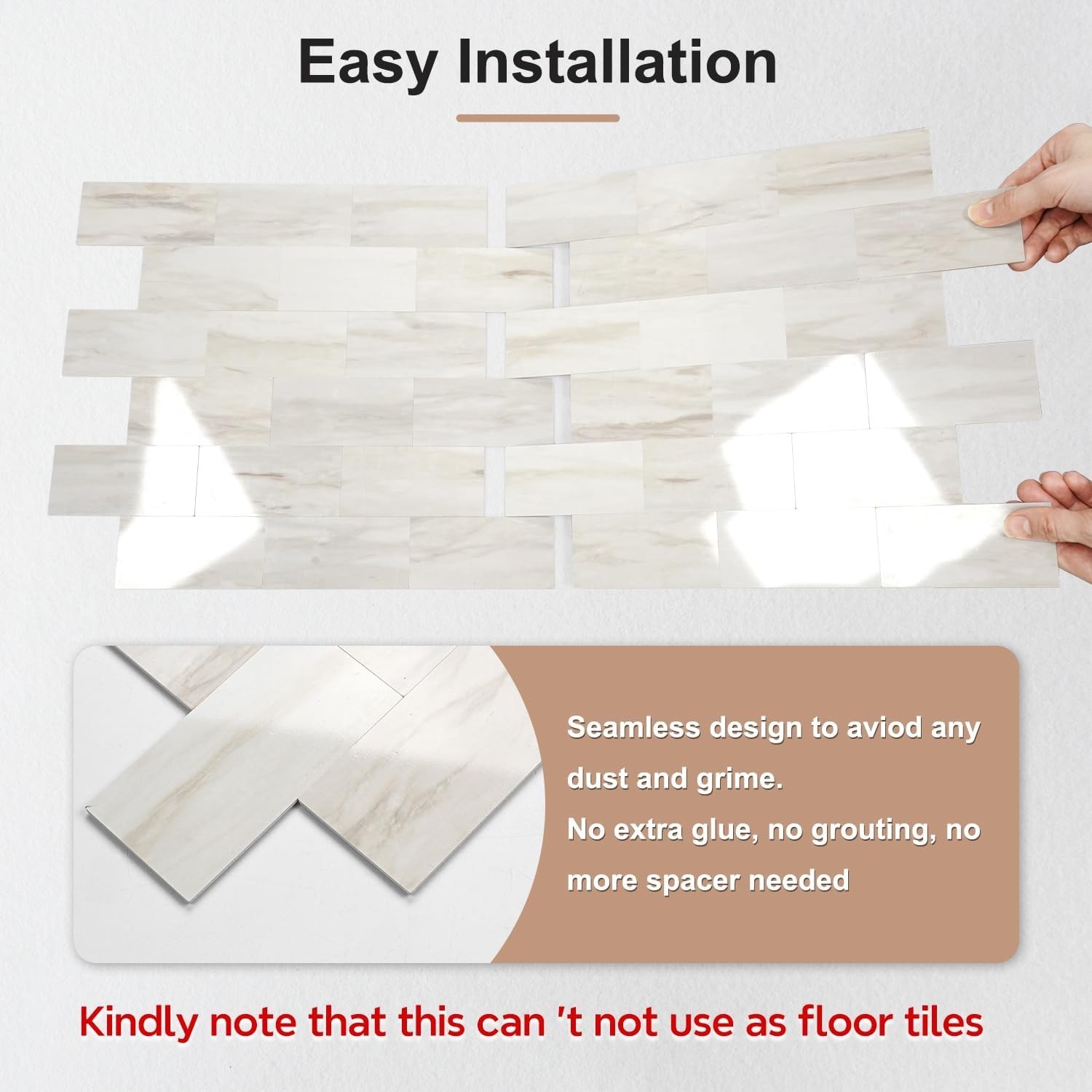 STICKGOO 10-Sheets Subway Tile Peel and Stick Backsplash – Polished Beige Marble