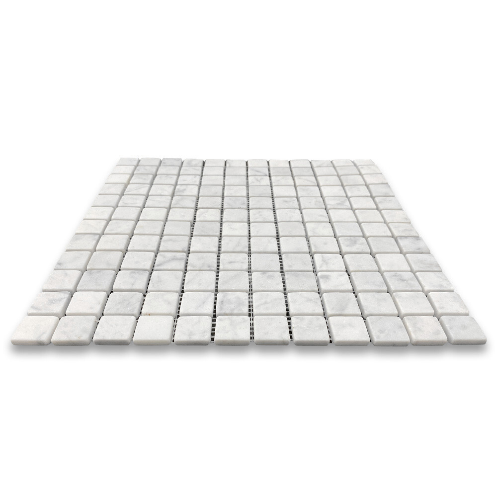 C24XT Tumbled Carrara White Marble 1″x1″ Square Mosaic Tile Venato Bianco