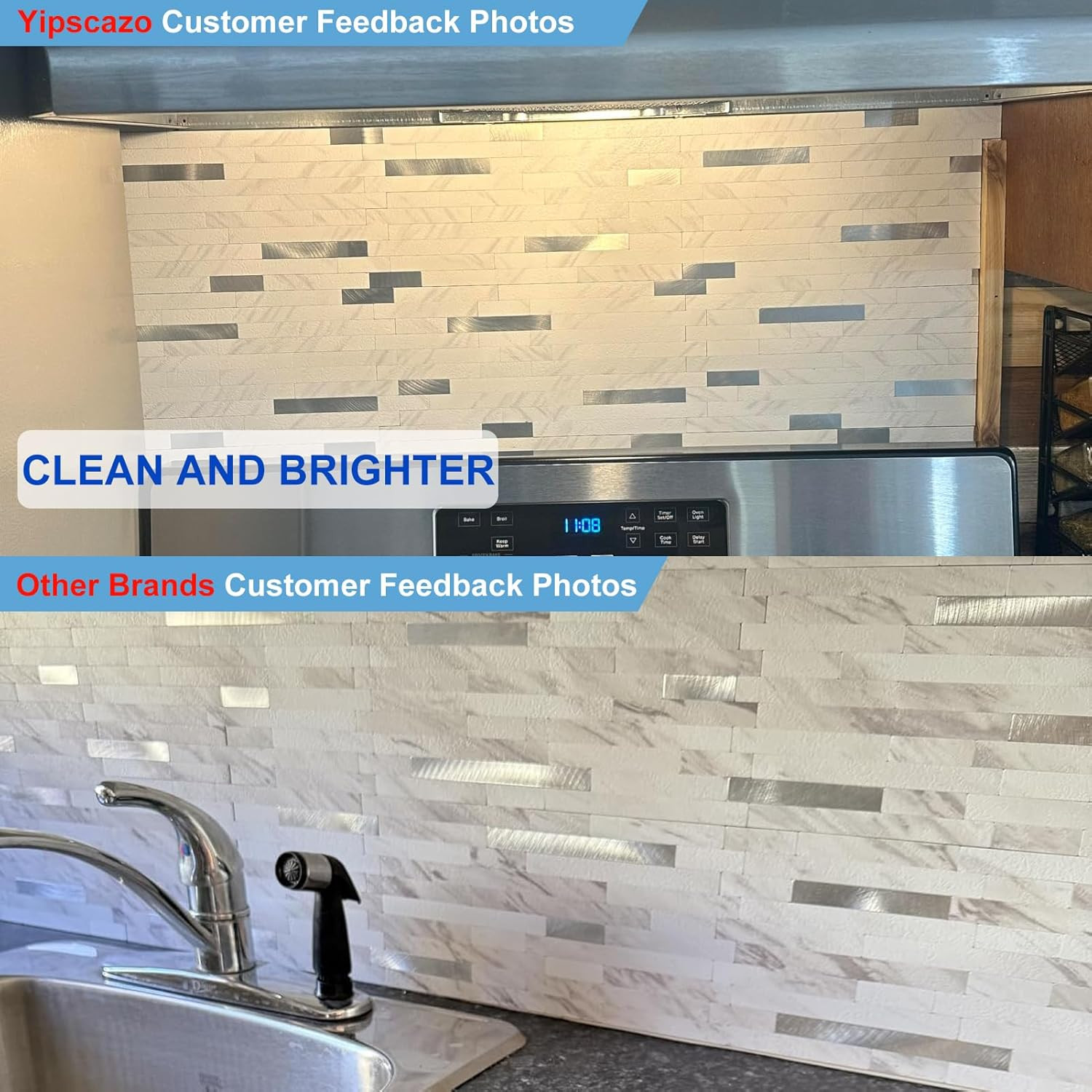 Peel and Stick Stone Metal Backsplash Tiles – 40 Sheets Jazz White 6″x12