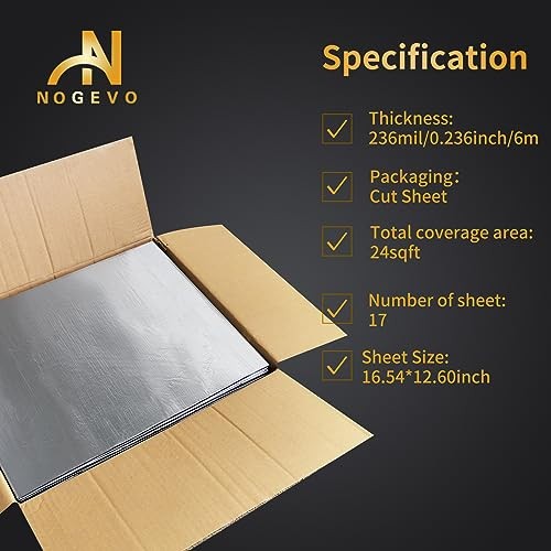 24sqft Car Sound Deadening Mat, 236mil (6mm) Closed Cell 236mil/24sqft (17 pcs)