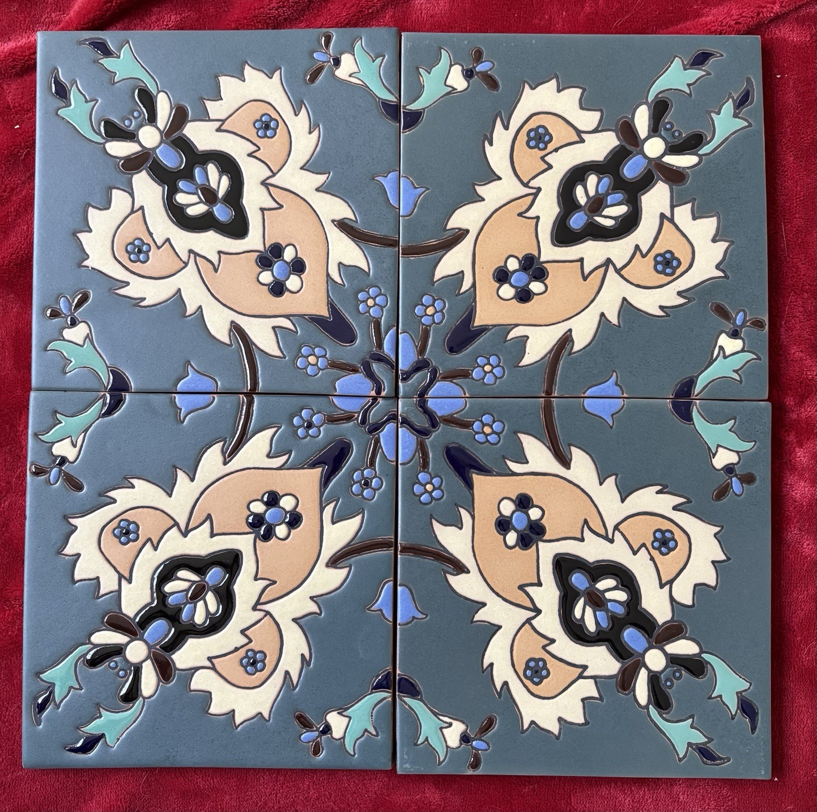 4 (1 Sq Ft) Santa Barbara Blue CORNER tiles handmade 6” X 6” Tile