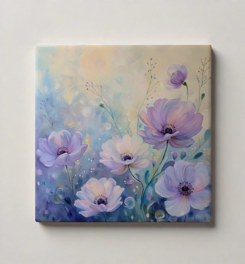 Floral Ceramic Tile 3 sizes Purple Flowers 12 Printed in US