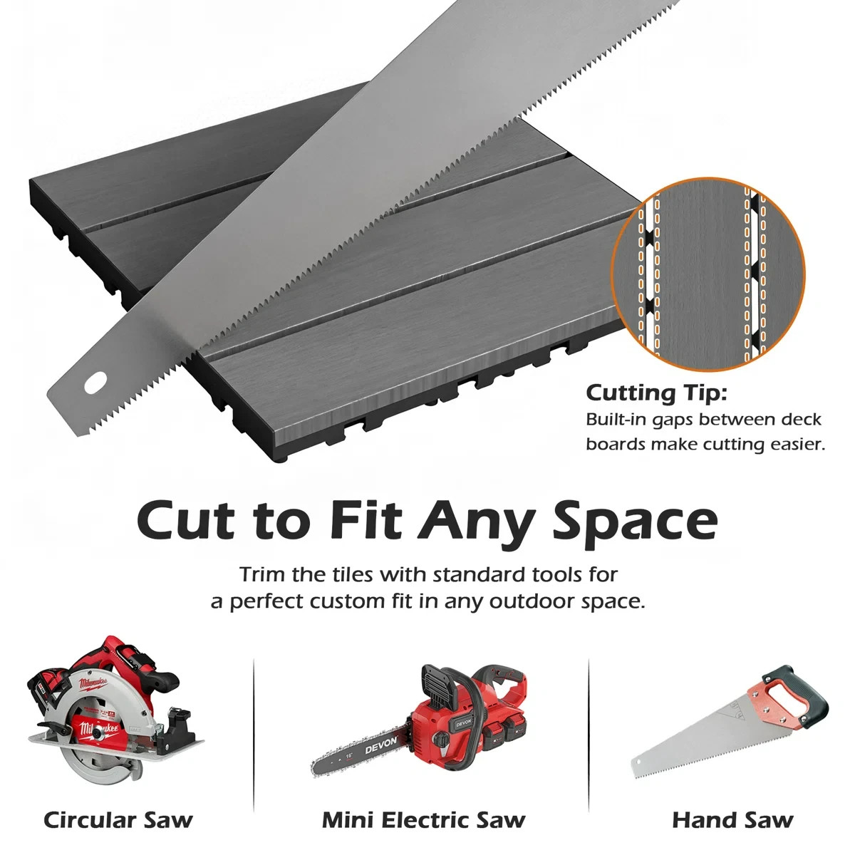 44Pcs HDPE Interlocking Deck,Waterproof Snap-Together w/Drainage Design,Grey