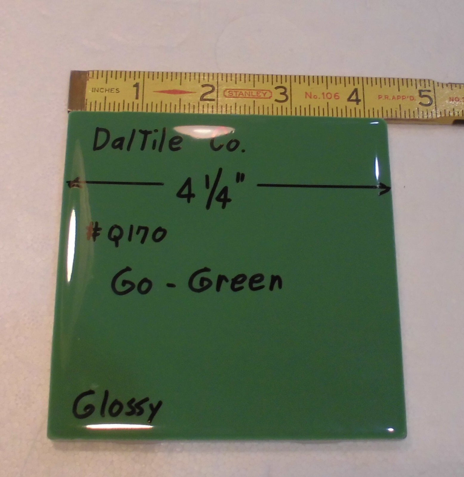 1 pc. Go Dark Green: 4-1/4″ Glossy Ceramic Tile by Daltile, Best Quality, NEW