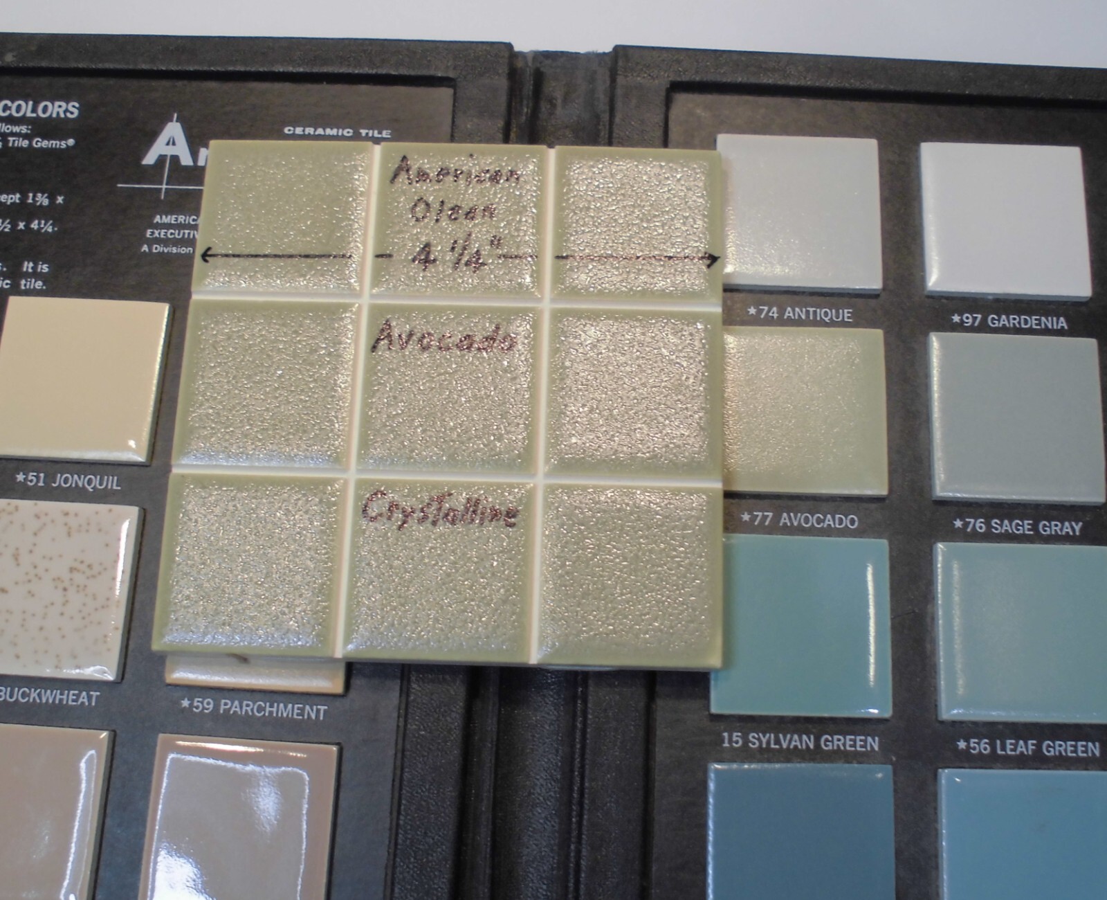 1 pc. Ceramic Tile *Avocado-Green* 9th Scored Crystalline: American Olean 4-1/4″