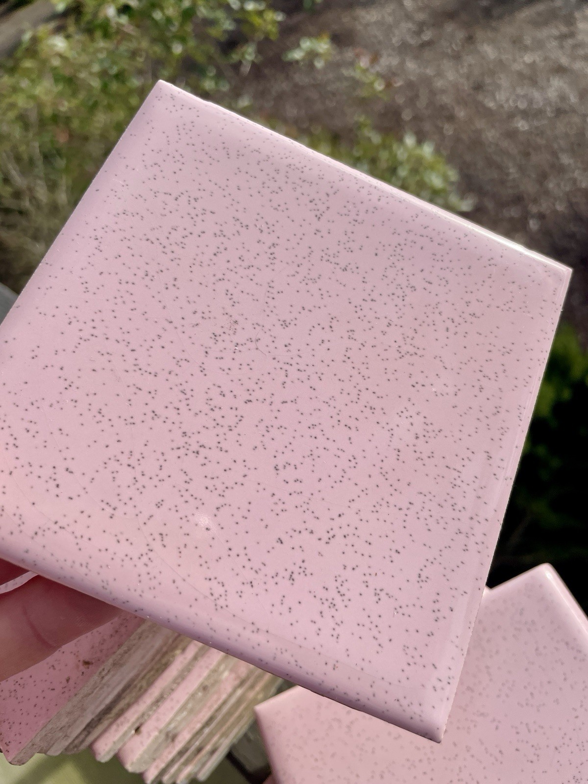 VTG Pink Ceramic Tiles Gray Specked 4” Made in Japan Vico Lot of 15 + 6 Extra