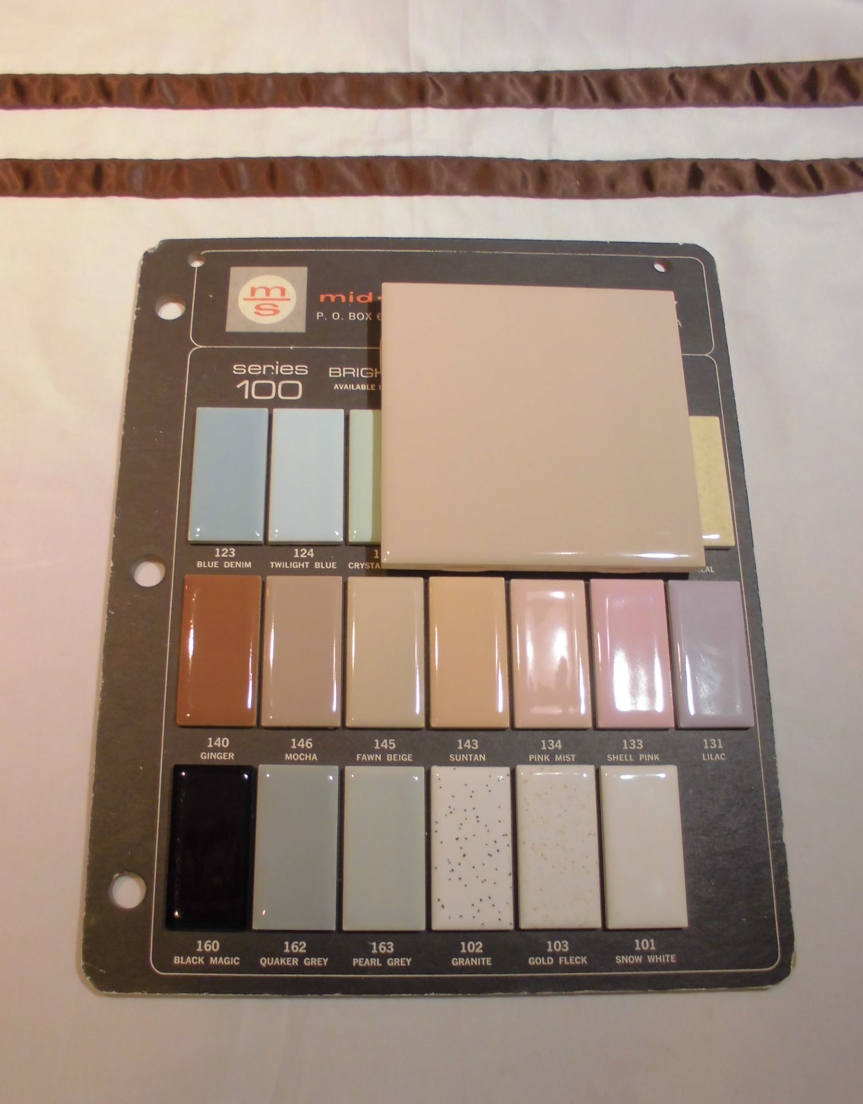 1 pc. *Fawn Beige* Glossy Ceramic Tiles by Mid-State “NOS” 4-3/8″ Peachy Tan