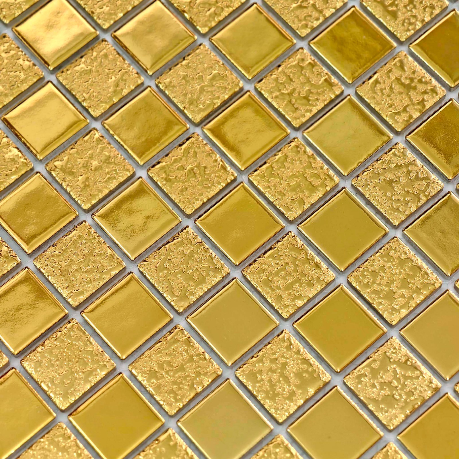 Gold Ceramic Mosaic Tile Square Glossy Textured Wall Backsplash Bathroom Kitchen