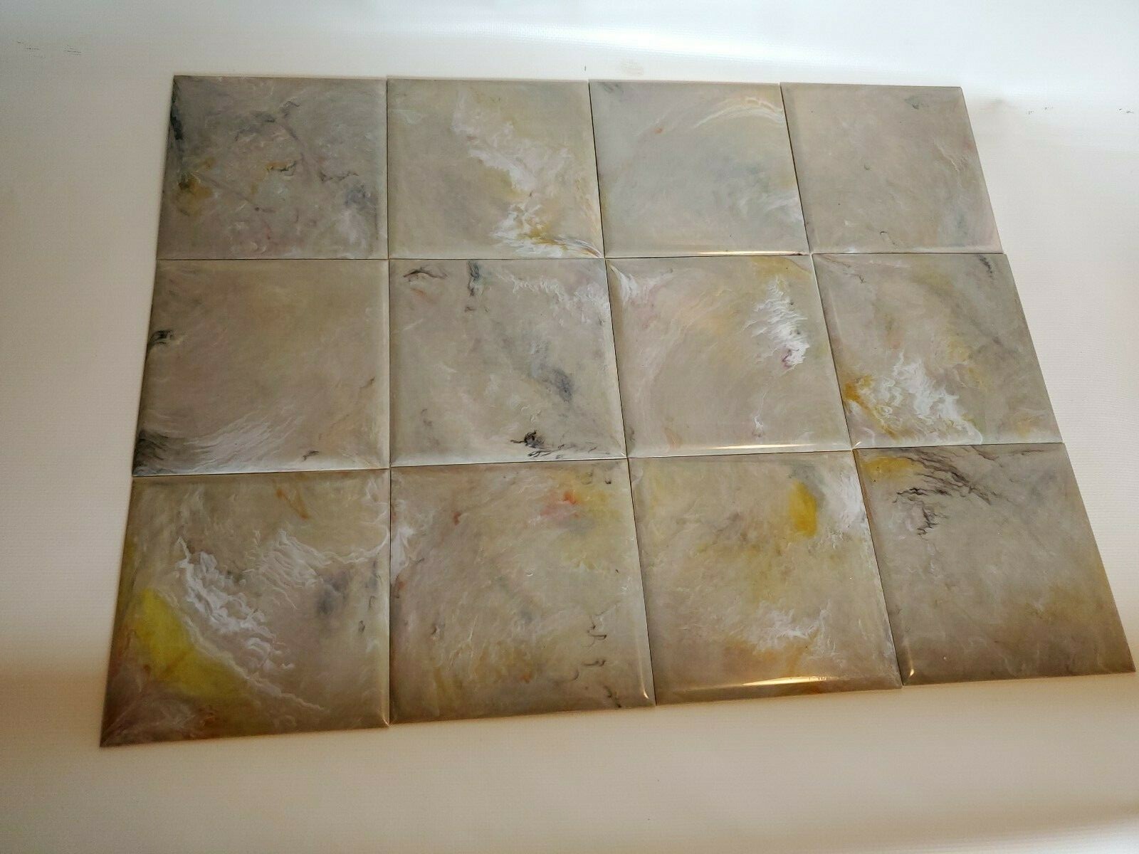 Multicolor Marble Plastic Tile 4 1/4″ wall bathroom kitchen polystyrene Vntg NOS