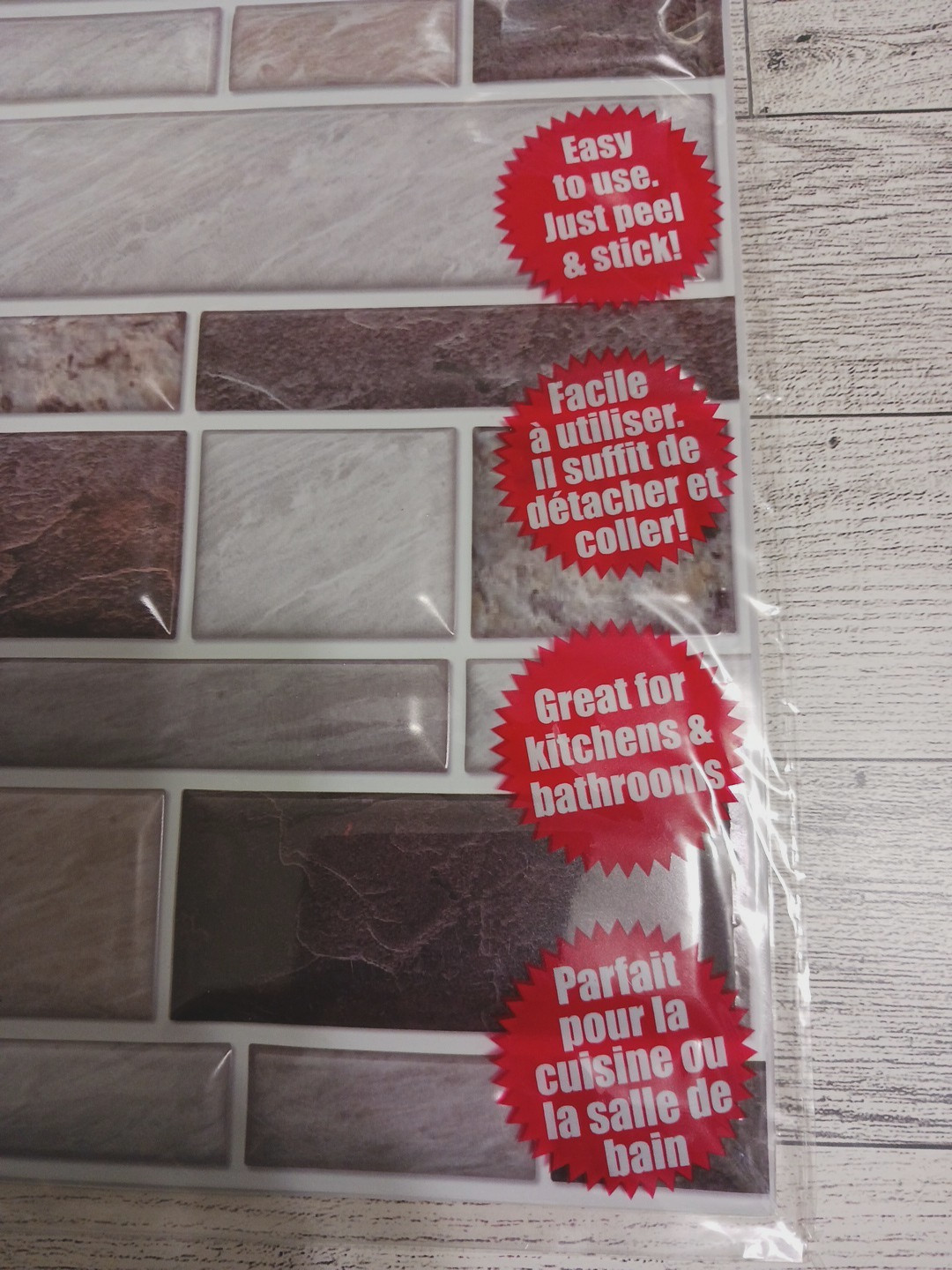 Wall Tile Gray & multi-color granite pattern. 10 piece plastic self adhesive 12″