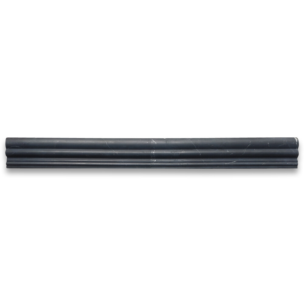 N14H Nero Marquina Black Marble 2-1/2×12 Chair Rail Edge Trim Molding Honed