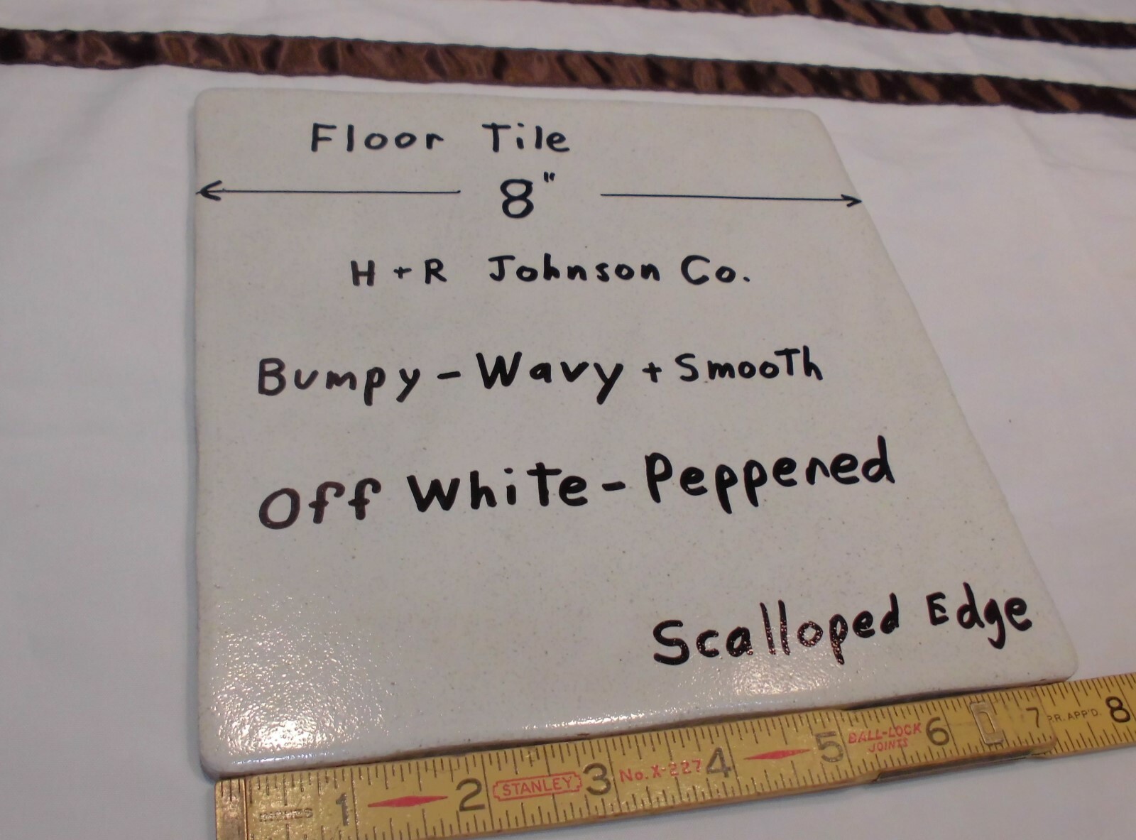 1 pc. Ceramic Floor Tile 8″ X 8″ *Off White-Peppered* Bumpy-Wavy-Scalloped NEW