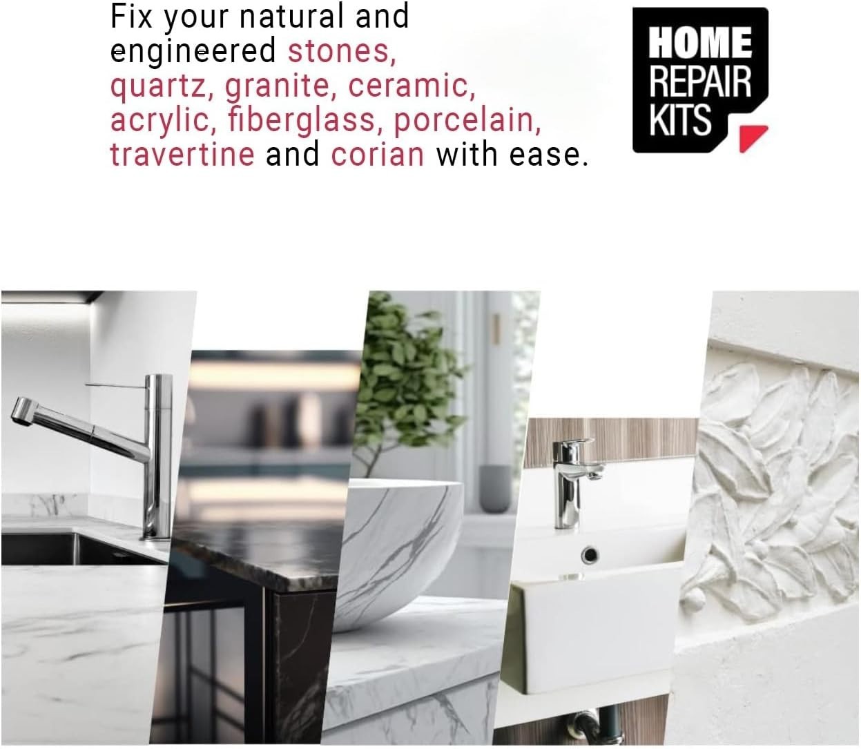 Permanent Granite, Marble & Quartz Repair Kit with Integrated Lighting Unit