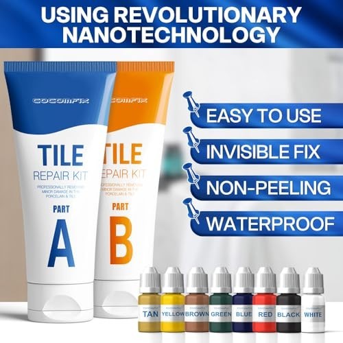 Tile Repair Kit for Chips & Cracks – Color Match Adhesive for Ceramic, Porcelain