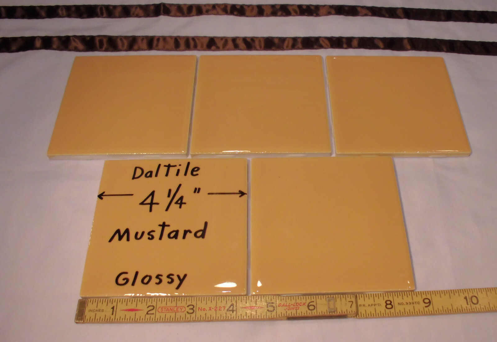 5 pcs. *Mustard* Glossy Ceramic Tiles by Daltile; 4-1/4″ New Stock; Yellow-Gold